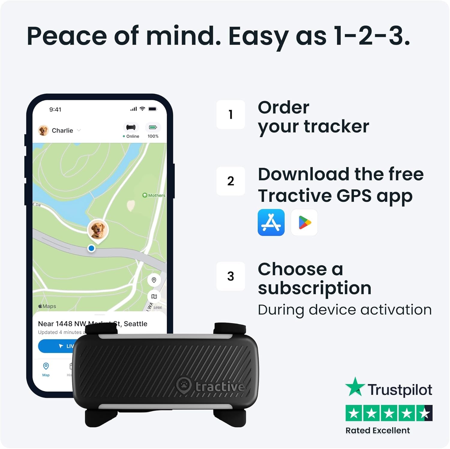 GPS Dog Tracker (2025 Release) | Real-Time Pet Location Tracker | Health & Wellness Alerts | Virtual Fence for Dogs | Bark Monitoring | Dog Collar Attachment (Black)