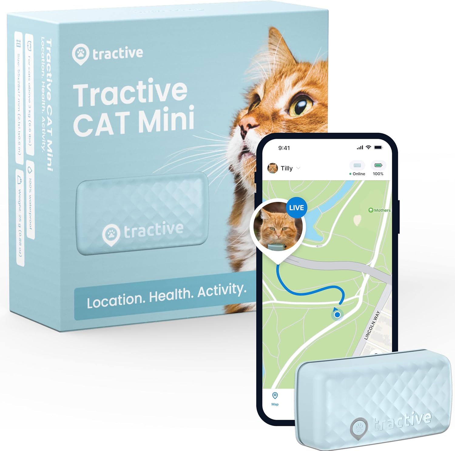 Advanced GPS Cat Tracker (6.5 lbs+), Real-Time Location Monitoring, Health & Wellness Notifications, Up to 7 Days Battery Life, Includes Breakaway Cat Collar (Dark Blue)