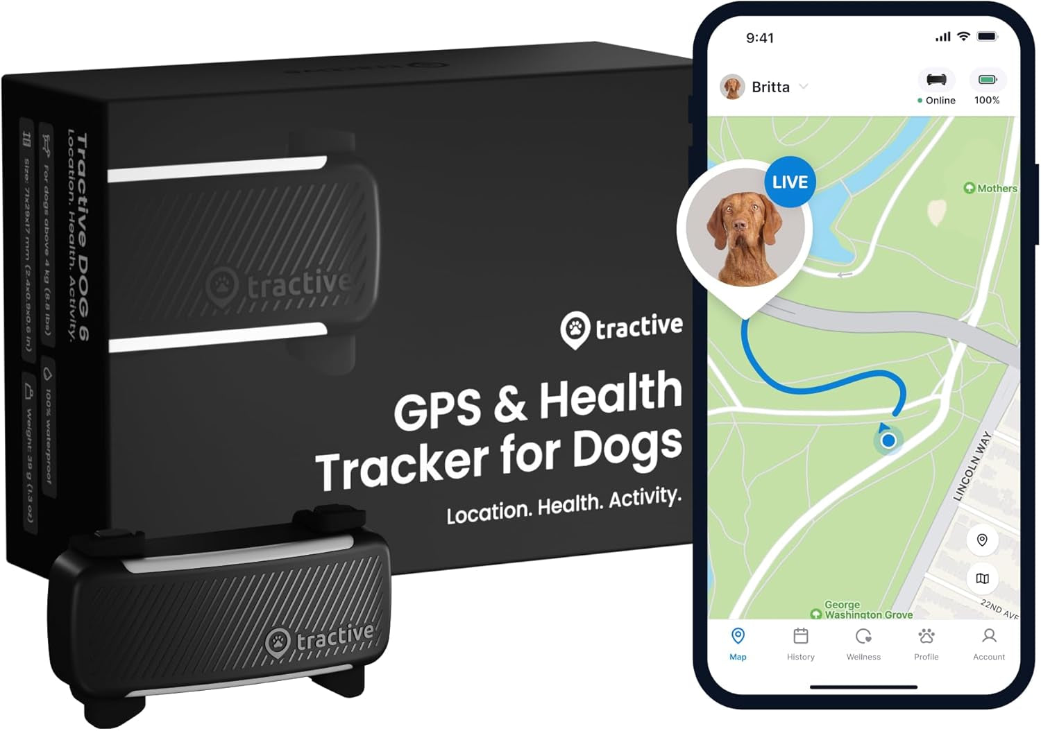 GPS Dog Tracker (2025 Release) | Real-Time Pet Location Tracker | Health & Wellness Alerts | Virtual Fence for Dogs | Bark Monitoring | Dog Collar Attachment (Black)